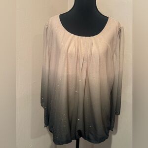 Sara Michelle Cream to Black Gold Sparkle Ombre with Wide Long-Sleeves Blouse
